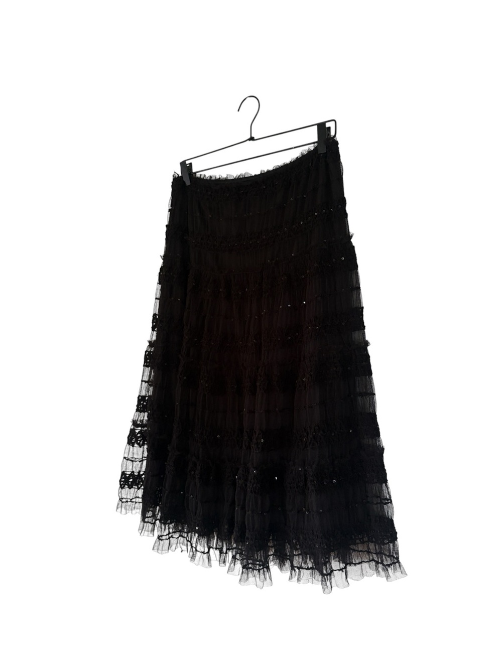 Max studio Black Lace Tiered tulle Midi Skirt